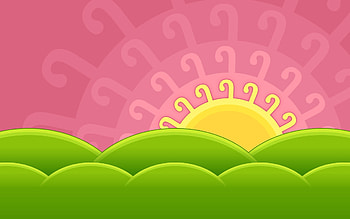 Sunrise, summer, pink, creative, fantasy, green, yellow, vector, luminos, sun, cloud HD wallpaper