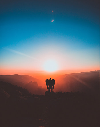 Silhouette, man, angel costume, sunset HD phone wallpaper