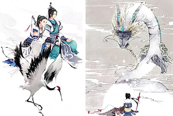 Couple & Dragon and warriors, Ibuki Satsuki, painting, Art, oriental, collage HD wallpaper
