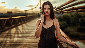 Girl Black Dress Hairs In Face , girls, black-dress, model HD wallpaper