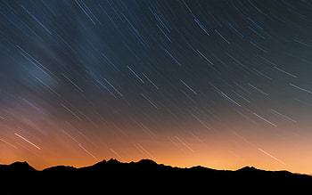 Mountains, Night, Dark, Starry Sky, Long Exposure, Outlines HD wallpaper