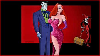 Harley Is Jealous 2, nexus, cartoon, villians, dc comics, jessica rabbit, disney, joker, harley quinn, anime, 1920x1080 only, super heroes, background HD wallpaper