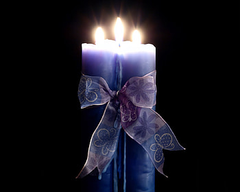 Purple Candle, purple, flowers, candle, ribbon HD wallpaper