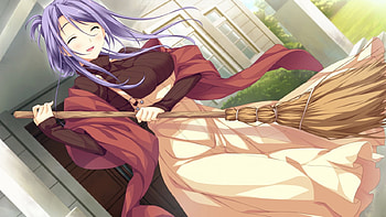 Time For Some Magic, purple hair, anime, pretty, broom, girl, witch HD wallpaper