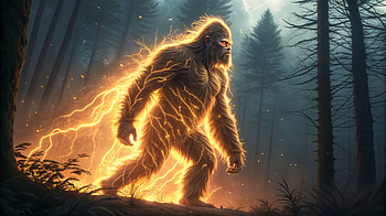 Bigfoot in Electric Forest – Ultra, bigfoot, forest, lightning, glow, mythical creature HD wallpaper