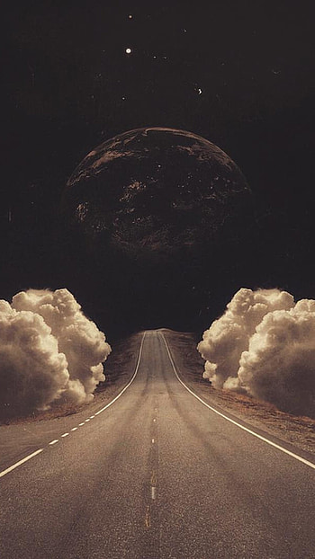 Surreal Art Collage Road Clouds Planet HD phone wallpaper