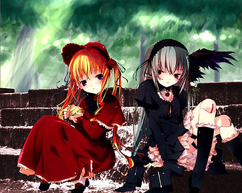 Rozen Maiden Girls, wings, anime, red, cute, girls, dark HD wallpaper