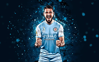Mathew Leckie, , 2021, Melbourne City FC, A-League, australian footballers, blue neon lights, Mathew Leckie Melbourne City FC, soccer, Mathew Leckie HD wallpaper