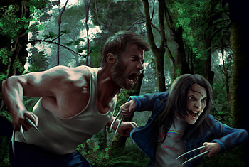 Old Man Logan And X23, logan, wolverine, x-23, artwork, art, artist, digital-art, behance HD wallpaper