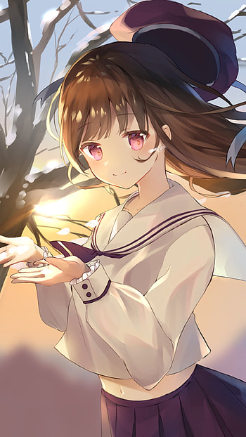 Dusk Bloom — Pink-Eyed, Brown-Haired Anime Girl, pink eyes, brown hair, Anime, girl, anime girl HD phone wallpaper