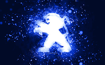 Peugeot dark blue logo, , dark blue neon lights, creative, dark blue abstract background, Peugeot logo, cars brands, Peugeot HD wallpaper