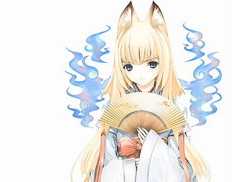 kuugen, blue, spirit, fox, fire HD wallpaper