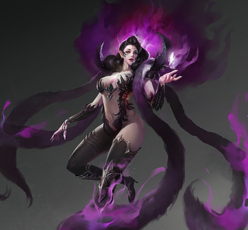 Sorceress, purple, sorceres, li qian, frumusete, fantasy, luminos, girl HD wallpaper