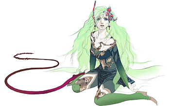 final fantasy, alone, green hair, flowers, long hair, green eyes, dress, sit HD wallpaper
