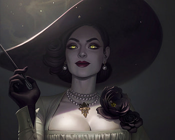 Lady Dimitrescu, fantasy, jessica oyhenart, face, vampire, hat HD wallpaper