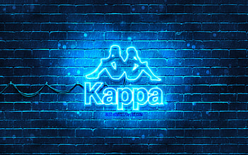 Kappa blue logo, , blue brickwall, Kappa logo, brands, Kappa neon logo, Kappa HD wallpaper