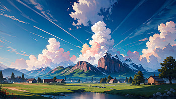 Clouds Over The Village Alpine Bliss, clouds, village, alpine, cloud, mountains, mountain, sky, artist, artwork, art, digital-art, ai, deviantart HD wallpaper