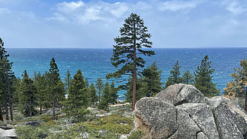 Lake Tahoe, Nevada, sky, water, rocks, trees, landscape, usa HD wallpaper