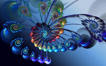 Peacock feather fractal, blue, 3D, abstract, fractals HD wallpaper