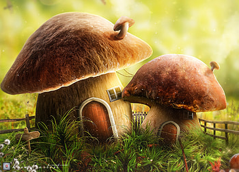 Art, House, Mushroom, Door HD wallpaper