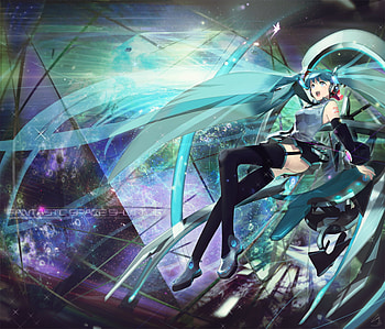 Hatsune Miku, blue, colorful, awesome, heads, cute, vocaloid, beauty, nice, miku, abstract, vocaloids, hatsune, contrast, thighhighs, sexy, skirt, twintail, hot, headset, beautiful, diva, purple, anime, pretty, cool, space, idol, virtual HD wallpaper