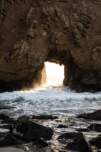 Nature, Water, Waves, Rocks, Cave HD phone wallpaper