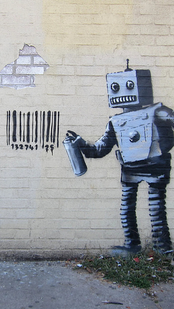Tagging Robot, Banksy HD phone wallpaper