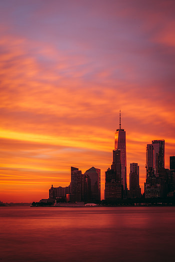 High buildings, sunset, city HD phone wallpaper