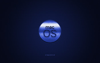 MacOS logo, blue shiny logo, MacOS metal emblem, blue carbon fiber texture, MacOS, brands, creative art HD wallpaper
