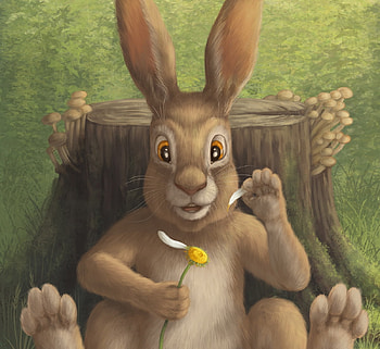 Loves me, loves me not, bunnt, fantasy, art, flower, green, natalia kolkina, rabbit HD wallpaper
