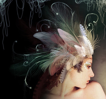 Thoughts of Flying, fashion, model, feathers, face, beauty, female HD wallpaper