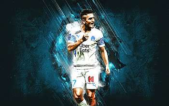 Cengiz Under, Olympique de Marseille, Turkish Footballer, Midfielder, Marseille, Blue Stone Background, Ligue 1, Football HD wallpaper