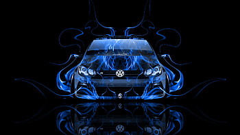 Volkswagen-Golf-R-Front-Blue-Fire-Abstract-Car- HD wallpaper