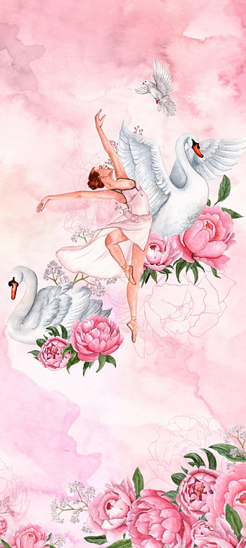 Dance of the dream, art, flowers, Pink, white, Swan HD phone wallpaper