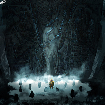 Stones, Art, Rocks, Fog, Cave, Cyborg HD phone wallpaper