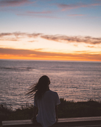 Sea, Twilight, Dark, Silhouette, Dusk, Girl HD phone wallpaper