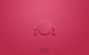 Aerobics 3d icon, pink background, 3d symbols, Aerobics, sport icons, 3d icons, Aerobics sign, sport 3d icons HD wallpaper