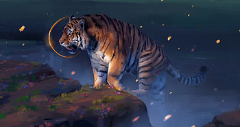 Tiger, orange, night, blue, animal, frumusete, art, fantasy, moon, tigru, natalie, luna HD wallpaper