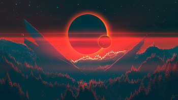 Dual sun, horizon, sunset, fantasy, art HD wallpaper