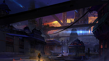 Future City Spaceships Buildings Man Walking Digital Art, future, city, artist, artwork, digital-art, fantasy HD wallpaper