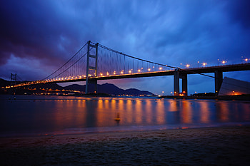 Cities, Rivers, Twilight, Beach, Lights, Dusk, Bridge HD wallpaper