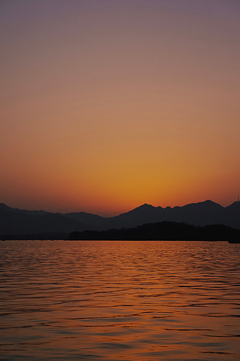 Minimal, sunset, lake, mountains HD phone wallpaper