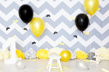 Vibrant first birtay party setup with balloons and festive decor, perfect for celebration themes. HD wallpaper