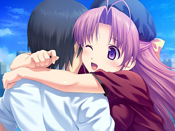 Anime, Girl, Guy, Embrace, Back HD wallpaper
