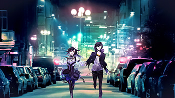 Nightcore Lights anime girl boy cars night city run HD wallpaper