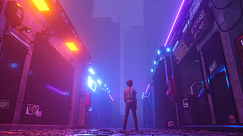 Neon Market Closed Little Boy Standing , alone, neon, artist, artwork, digital-art, behance HD wallpaper