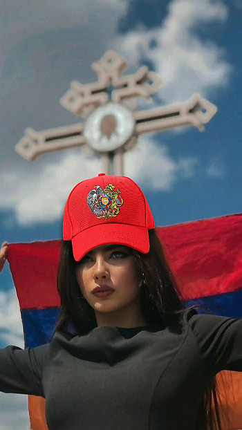 Armenia forever, armenia-flag, armenian-girl, beauty, baseball-hat, cross, red-hat, coat-of-arms HD phone wallpaper