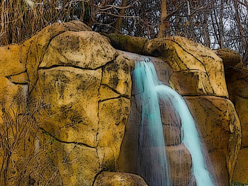 Waterfall, trees, grass, abstract HD wallpaper