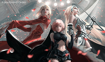 Fantasy girls, saber, black, jeanne darc, fantasy, wlop, art, red, luminos HD wallpaper
