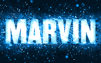 Happy Birtay Marvin, , blue neon lights, Marvin name, creative, Marvin Happy Birtay, Marvin Birtay, popular american male names, with Marvin name, Marvin HD wallpaper